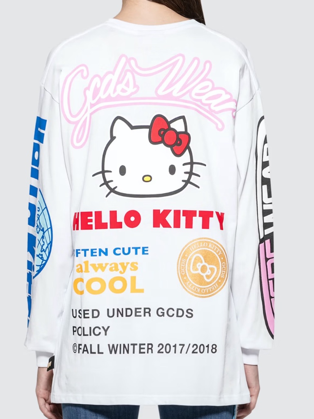 GCDS X Hello Kitty Long Sleeve T-Shirt Jersey White Size Small